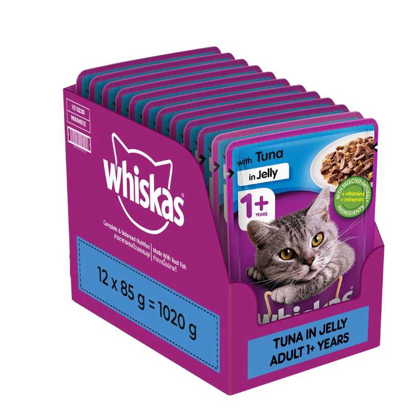 Whiskas Adult Wet Cat Food Tuna in Jelly Flavour 12 Pouches 12 x 85g CP Vet Pet Portal